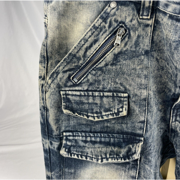 Red Ape 2017 Distressed Mens Jeans Pockets Zippers Acid Wash 34x31 - Picture 7 of 11